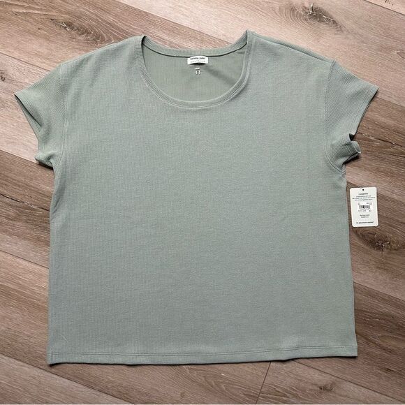 Tommy John Scoop Neck Sage Green Waffle Knit Short Sleeve Shirt - Picture 1 of 4